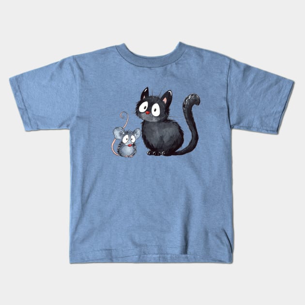 Cat and Mouse Kids T-Shirt by Alyona Shilina